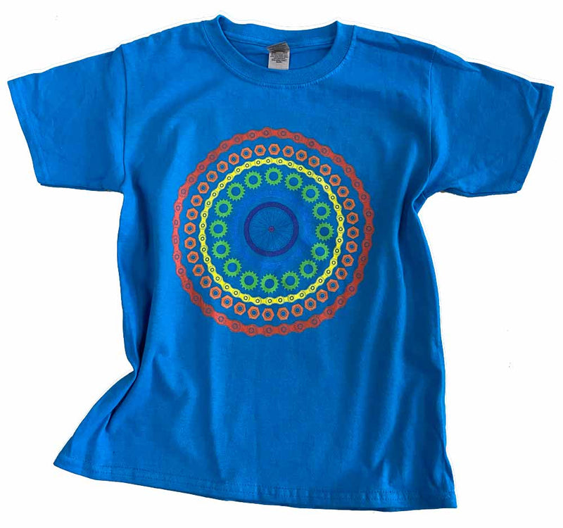 Ready Set Pedal Color Wheel Kids T-Shirt - Blue shirt from front